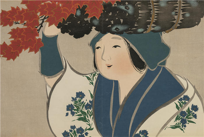 神坂雪佳(Kamisaka Sekka，日本画家)高清作品-《Kindling 女售货员 (Kurokiuri) (1909-1910)》