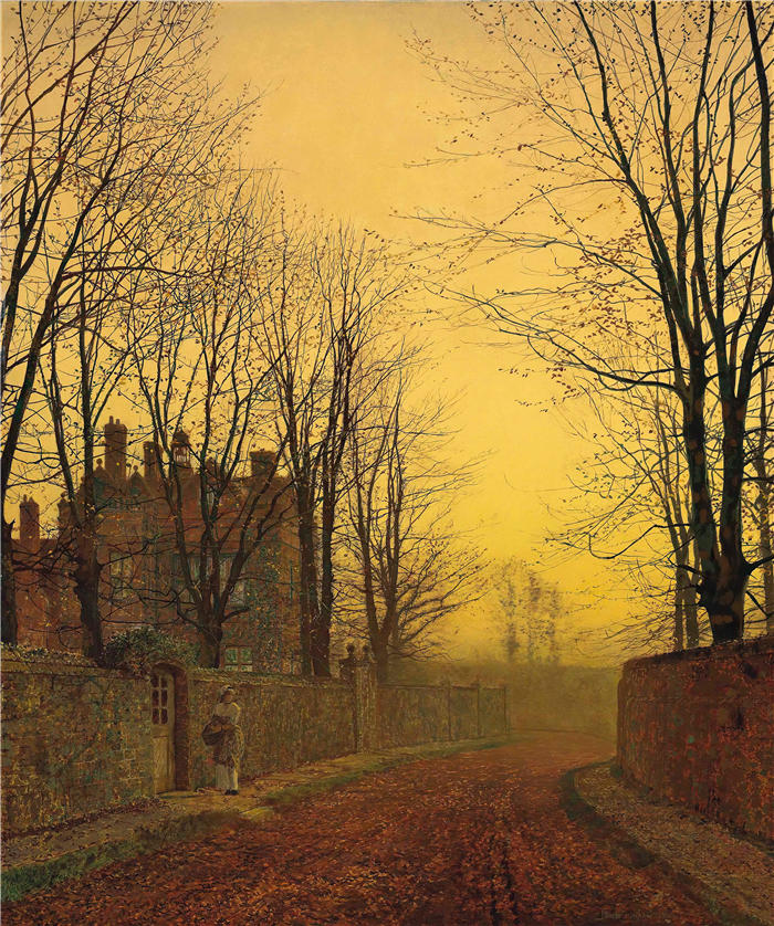 约翰·阿特金森·格里姆肖（John Atkinson Grimshaw，英国画家）高清作品-《秋巷 (1886)》
