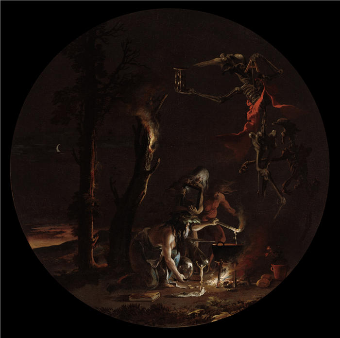 萨尔瓦多·罗萨（Salvator Rosa，意大利画家）高清作品-《巫术场景，晚上（c. 1645-1649）》