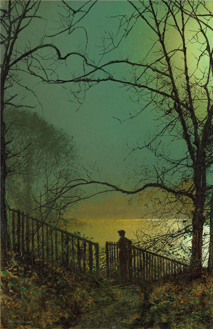 约翰·阿特金森·格里姆肖(John Atkinson Grimshaw,英国画家)高清作品-《朗德海公园湖》