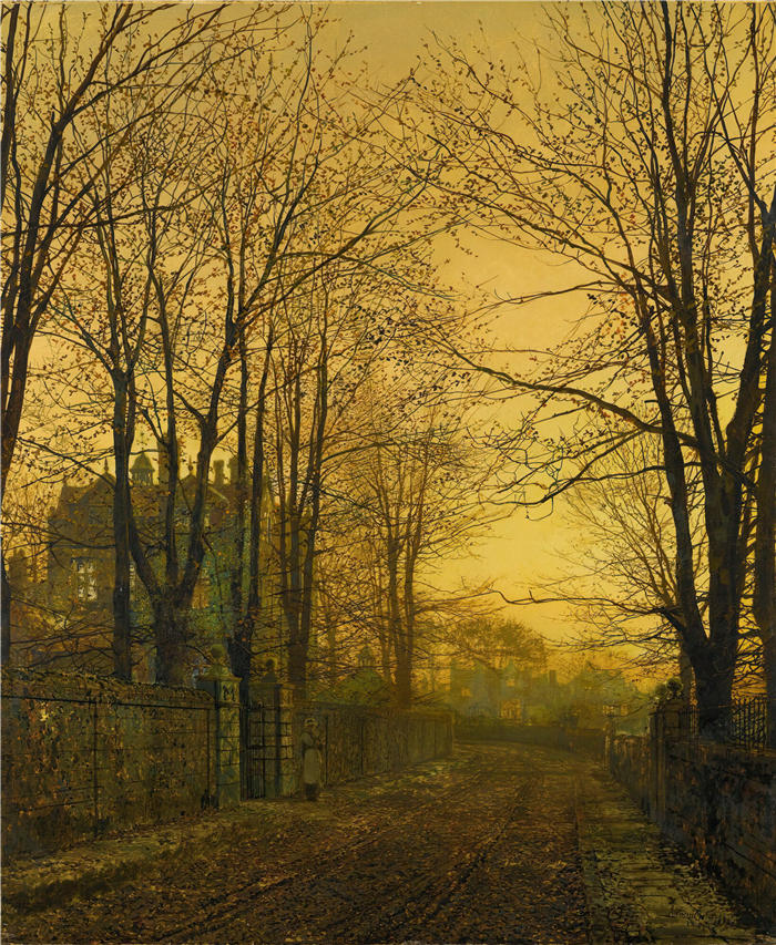 约翰·阿特金森·格里姆肖（John Atkinson Grimshaw，英国画家）高清作品-《辉光后的十月 (1885)》