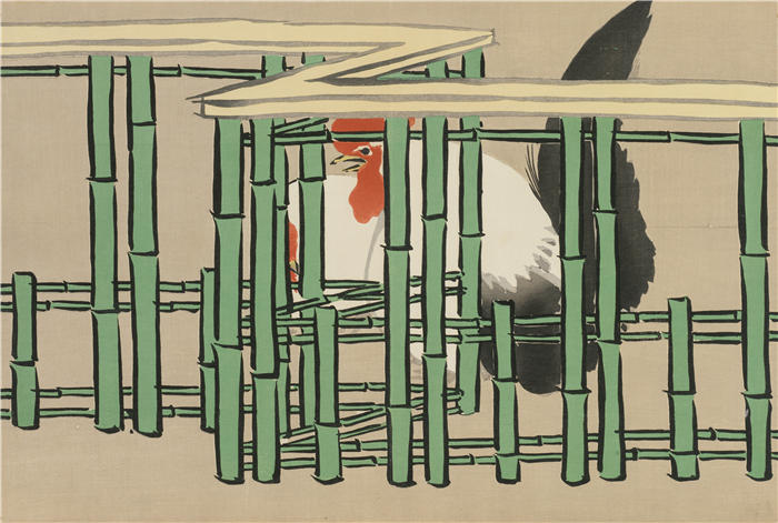 神坂雪佳(Kamisaka Sekka，日本画家)高清作品-《Rooster (Chabo) (1909-1910)》