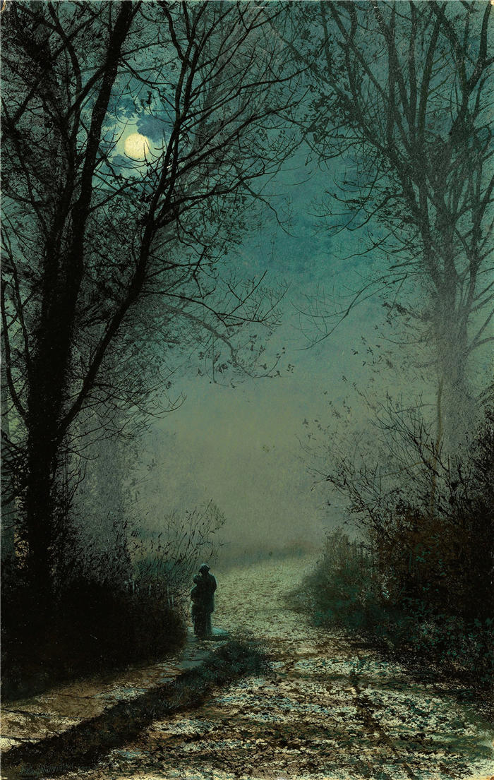 约翰·阿特金森·格里姆肖（John Atkinson Grimshaw，英国画家）高清作品-《月光下的恋人（1873）》