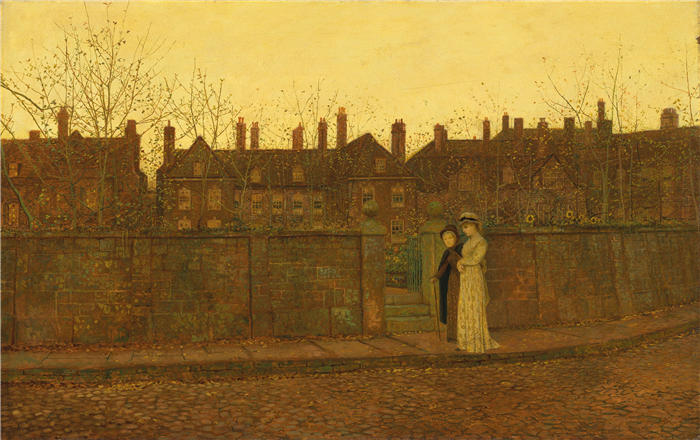 约翰·阿特金森·格里姆肖（John Atkinson Grimshaw，英国画家）高清作品-《在金色的黄昏中（1881）》
