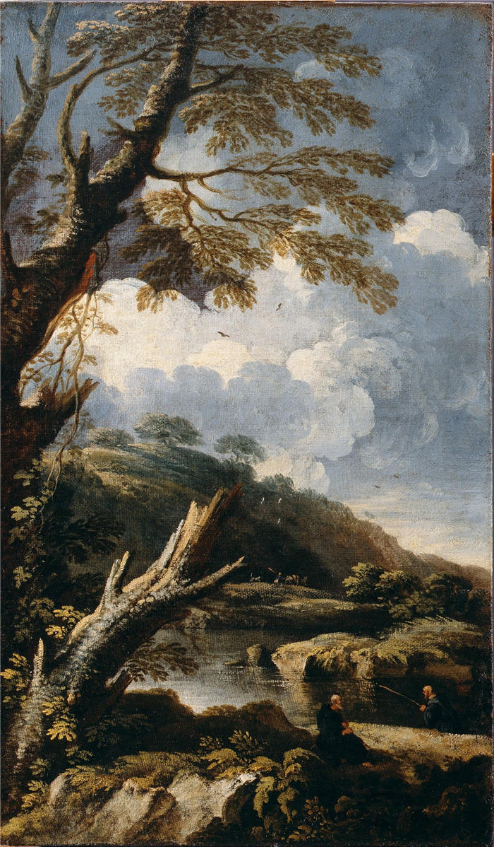 萨尔瓦多·罗萨（Salvator Rosa，意大利画家）高清作品-《僧侣钓鱼》