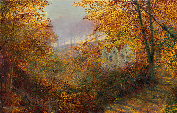 约翰·阿特金森·格里姆肖（John Atkinson Grimshaw，英国画家）高清作品-《空地中的房子（1870）》