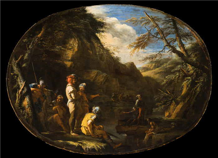 萨尔瓦多·罗萨（Salvator Rosa，意大利画家）高清作品-《有武装人员的风景（约 1640 年）》