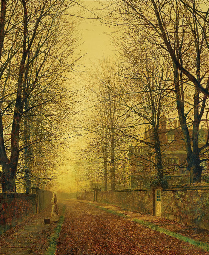 约翰·阿特金森·格里姆肖（John Atkinson Grimshaw，英国画家）高清作品-《在秋天的金色光芒中》