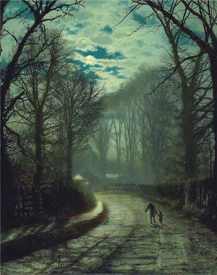 约翰·阿特金森·格里姆肖（John Atkinson Grimshaw，英国画家）高清作品-《快到家了（1872）》