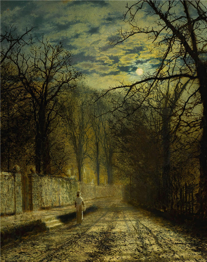 约翰·阿特金森·格里姆肖（John Atkinson Grimshaw，英国画家）高清作品-《月光街（1880）(1)》