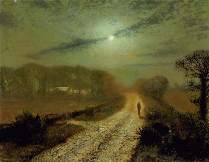 约翰·阿特金森·格里姆肖（John Atkinson Grimshaw，英国画家）高清作品-《月光下的风景》