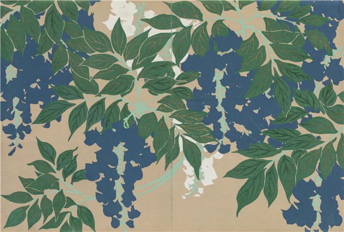 神坂雪佳(Kamisaka Sekka，日本画家)高清作品-《Wisteria (Fuji) (1909-1910)》