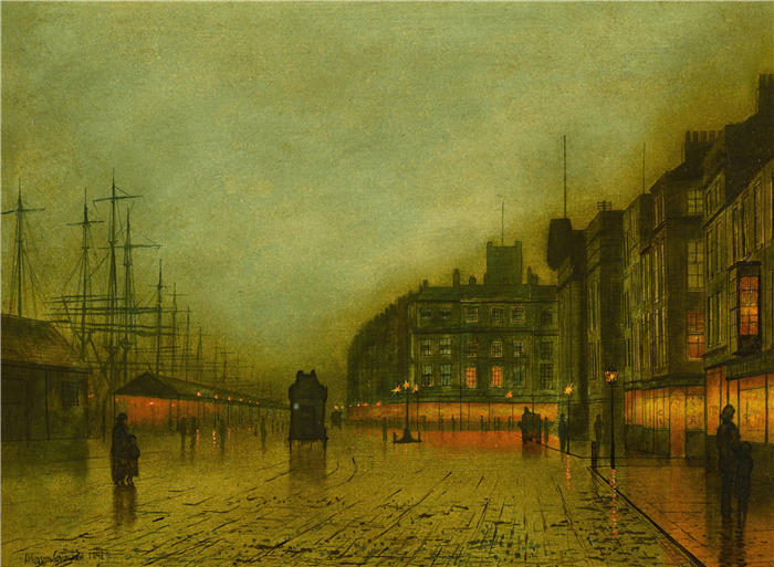 约翰·阿特金森·格里姆肖(John Atkinson Grimshaw,英国画家)高清作品-《利物浦码头 (1892)》