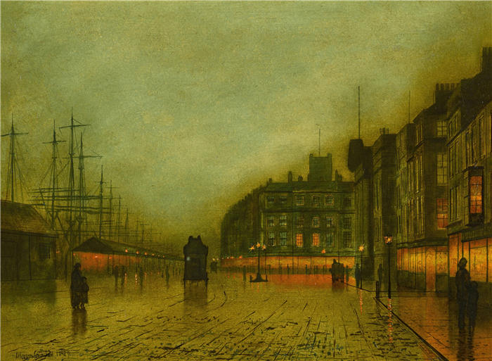 约翰·阿特金森·格里姆肖（John Atkinson Grimshaw，英国画家）高清作品-《利物浦码头 (1892)》