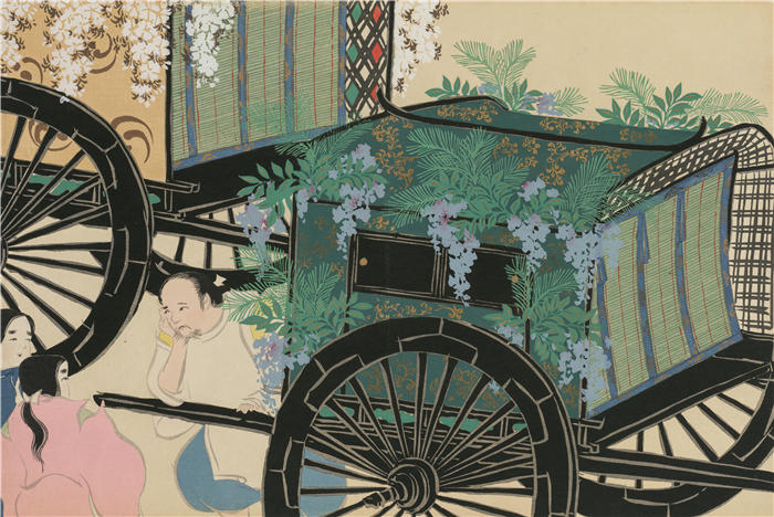 神坂雪佳(Kamisaka Sekka，日本画家)高清作品-《花车（Hanasashiguruma）（1909-1910）》