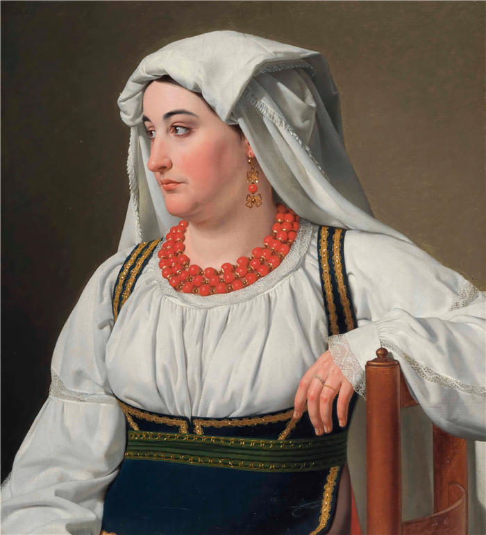 克里斯托弗·威廉·埃克斯伯格（Christoffer Wilhelm Eckersberg，丹麦画家）高清作品-Una Ciociara，罗马乡村女孩的肖像（1816 年）