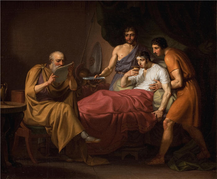 克里斯托弗·威廉·埃克斯伯格（Christoffer Wilhelm Eckersberg，丹麦画家）高清作品-病床上的亚历山大大帝 (1806)