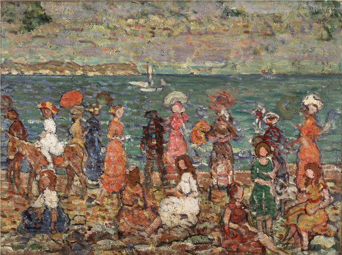 莫里斯·普伦德加斯特（Maurice Prendergast，美国画家）高清作品-《海滨（c.1913）》
