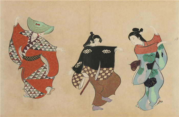 神坂雪佳(Kamisaka Sekka，日本画家)高清作品-《跳舞（大通）（1909-1910）》
