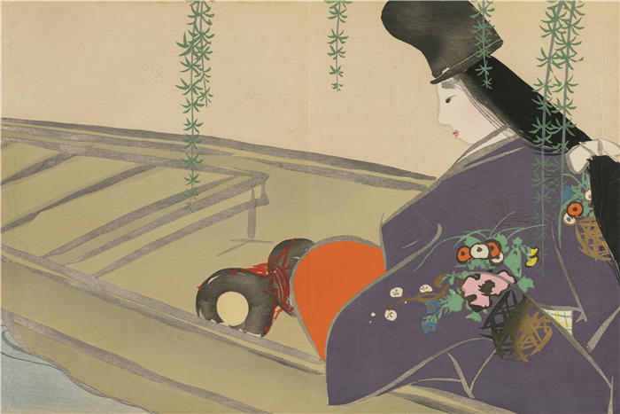 神坂雪佳(Kamisaka Sekka，日本画家)高清作品-《浅间在她的船上 (Asazuma-bune) (1909-1910)》