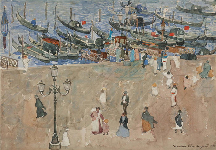 莫里斯·普伦德加斯特（Maurice Prendergast，美国画家）高清作品-《灰色的一天，威尼斯（1899）》