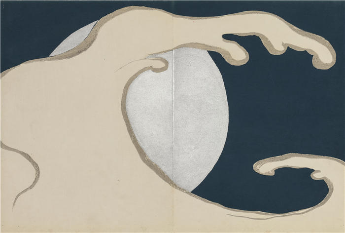 神坂雪佳(Kamisaka Sekka，日本画家)高清作品-《升浪（立波）（1909-1910）》