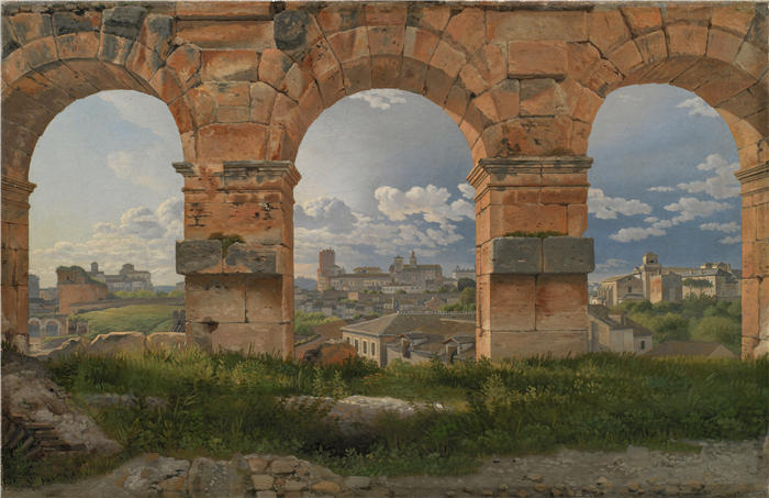克里斯托弗·威廉·埃克斯伯格（Christoffer Wilhelm Eckersberg，丹麦画家）高清作品-斗兽场第三层的三个拱门视图