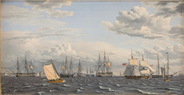 克里斯托弗·威廉·埃克斯伯格（Christoffer Wilhelm Eckersberg，丹麦画家）高清作品-俄罗斯舰队在埃尔西诺附近的锚点（1826 年）