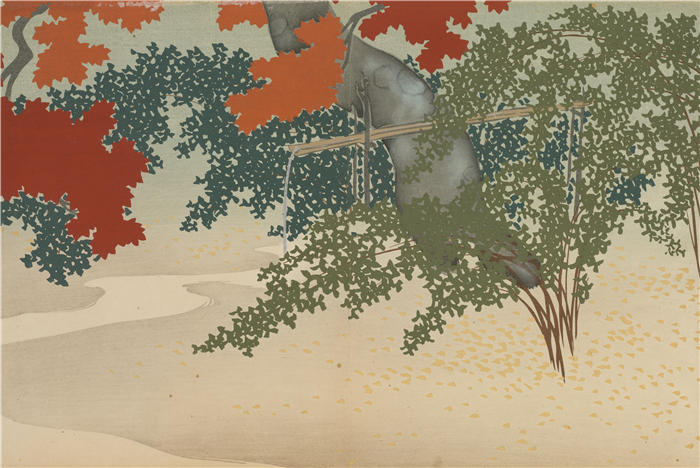 神坂雪佳(Kamisaka Sekka，日本画家)高清作品-《晚秋（博树）（1909-1910）》