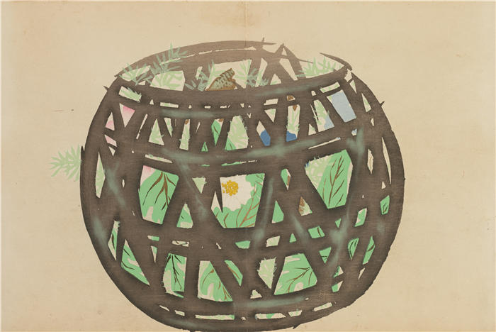 神坂雪佳(Kamisaka Sekka,日本画家)高清作品-《花篮(花中)(1909-1910)》