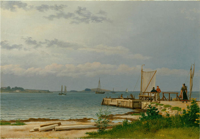 克里斯托弗·威廉·埃克斯伯格（Christoffer Wilhelm Eckersberg，丹麦画家）高清作品-从 Kallehave 的码头看科斯特（1831 年）