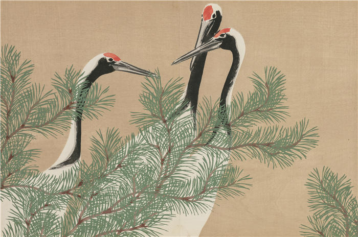 神坂雪佳(Kamisaka Sekka，日本画家)高清作品-《鹤（鹤）（1909-1910）》