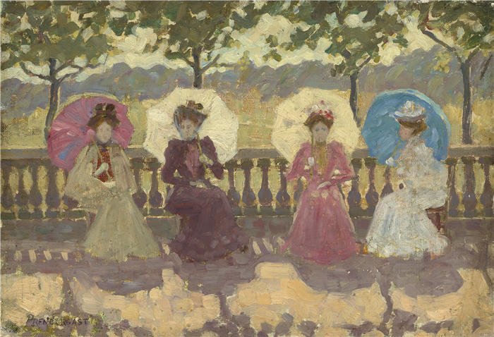 莫里斯·普伦德加斯特(Maurice Prendergast,美国画家)高清作品-《在公园里(Paris_1891)》