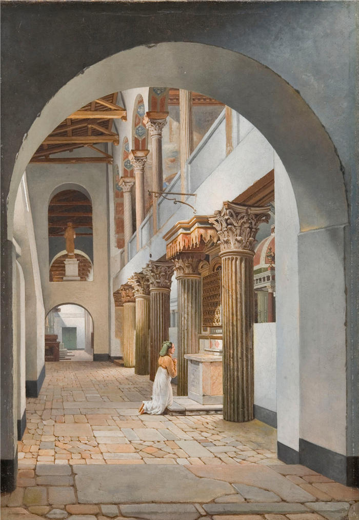克里斯托弗·威廉·埃克斯伯格（Christoffer Wilhelm Eckersberg，丹麦画家）高清作品-San Lorenzo fuori le Mura 教堂景观（1815 年）