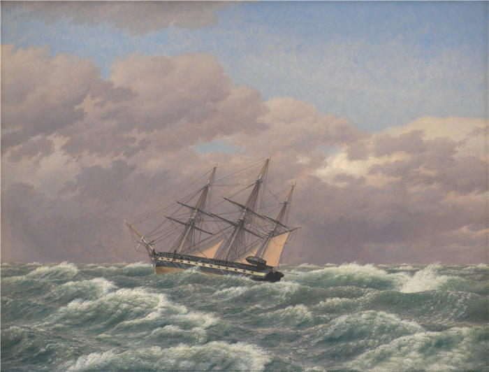 克里斯托弗·威廉·埃克斯伯格（Christoffer Wilhelm Eckersberg，丹麦画家）高清作品-北海风暴中的克尔维特“Galathea”（1839 年）