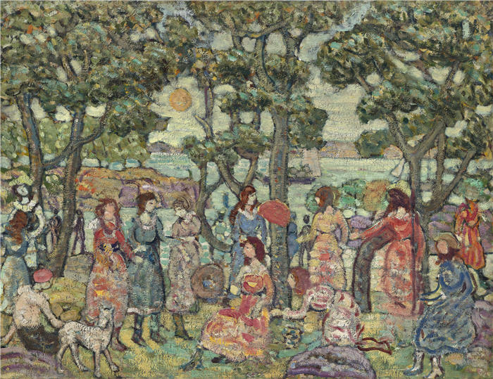 莫里斯·普伦德加斯特（Maurice Prendergast，美国画家）高清作品-《风景与人物（1921）》