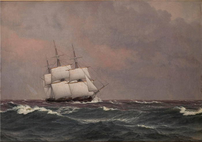 克里斯托弗·威廉·埃克斯伯格（Christoffer Wilhelm Eckersberg，丹麦画家）高清作品-波涛汹涌的大海中的护卫舰 Najaden（1833 年）