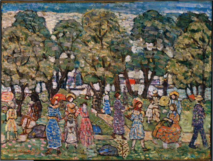 莫里斯·普伦德加斯特（Maurice Prendergast，美国画家）高清作品-《树下》