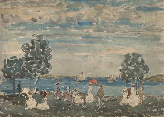 莫里斯·普伦德加斯特（Maurice Prendergast，美国画家）高清作品-《海滩上的人物（1910-1915）》