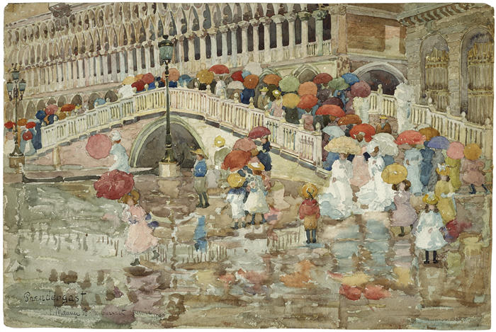 莫里斯·普伦德加斯特(Maurice Prendergast,美国画家)高清作品-《雨伞 (1899)》