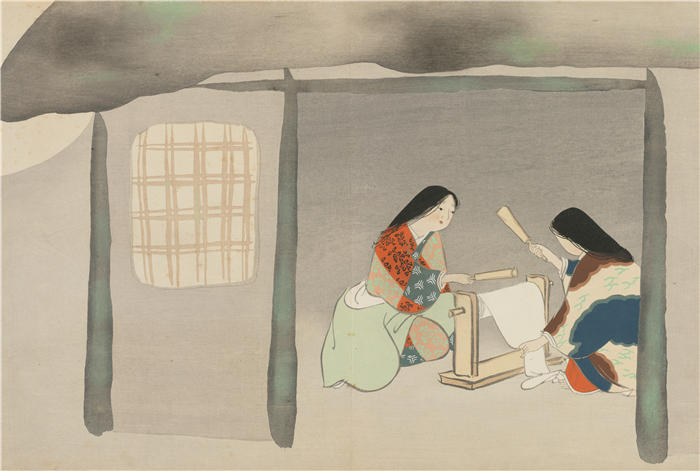 神坂雪佳(Kamisaka Sekka，日本画家)高清作品-《丰满的丝绸（Uchiginu）（1909-1910）》