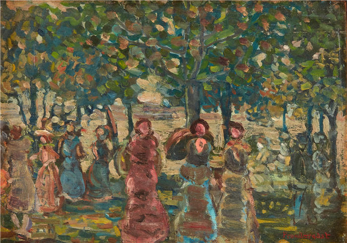 莫里斯·普伦德加斯特(Maurice Prendergast,美国画家)高清作品-《公园里的星期日(约 1910-1913 年)》