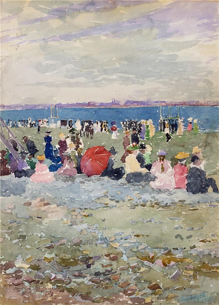 莫里斯·普伦德加斯特（Maurice Prendergast，美国画家）高清作品-《里维尔海滩 (1896)》