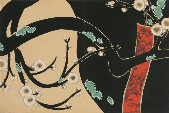 神坂雪佳(Kamisaka Sekka，日本画家)高清作品-《李子（梅）（1909-1910）》