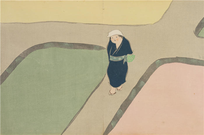 神坂雪佳(Kamisaka Sekka，日本画家)高清作品-《春田（Haru no tanomo）（1909-1910）》