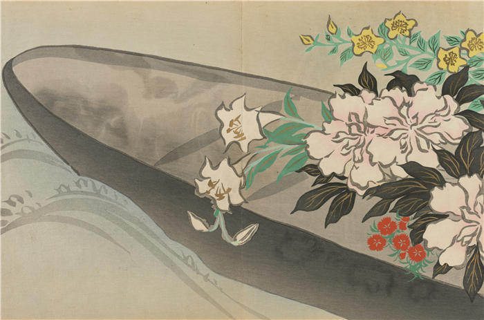 神坂雪佳(Kamisaka Sekka，日本画家)高清作品-《花船（花船）（1909-1910）》