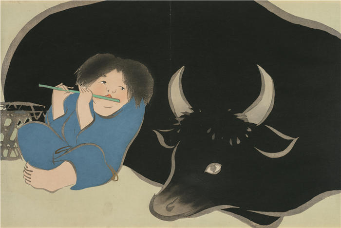 神坂雪佳(Kamisaka Sekka，日本画家)高清作品-《牛群（Bokudo）（1909-1910）》