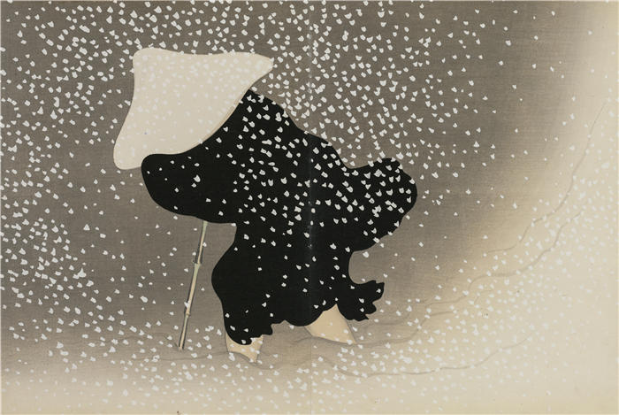 神坂雪佳(Kamisaka Sekka，日本画家)高清作品-《旋雪（Tomoe no yuki）（1909-1910）》