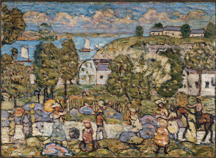 莫里斯·普伦德加斯特（Maurice Prendergast，美国画家）高清作品-《纳汉特附近的景观》