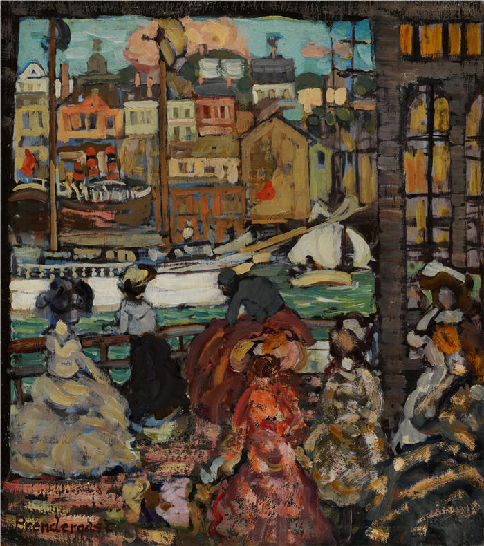 莫里斯·普伦德加斯特（Maurice Prendergast，美国画家）高清作品-《东波士顿渡轮》